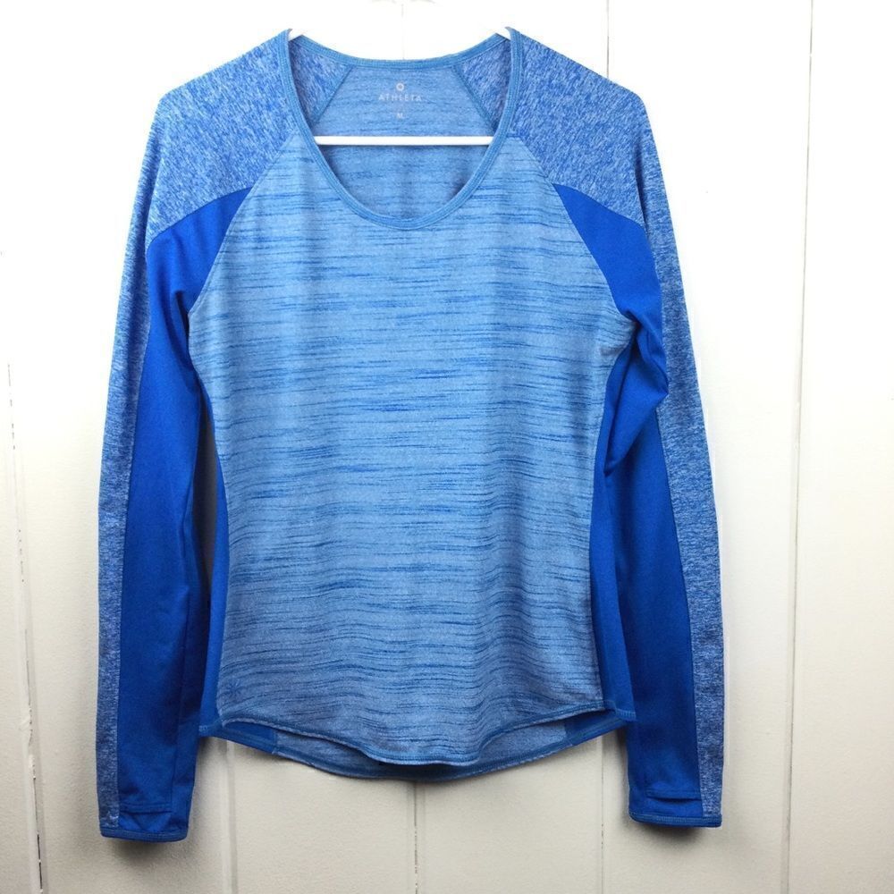 Athleta Running Wild‎ Heathered Blue Long Sleeve Top, Size Medium, Crew Neck